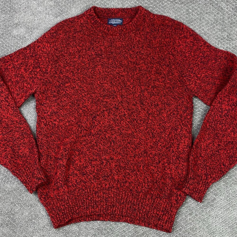 Vintage Lands End Marled Sweater Men's Large Red Black Ragg Wool Made in USA